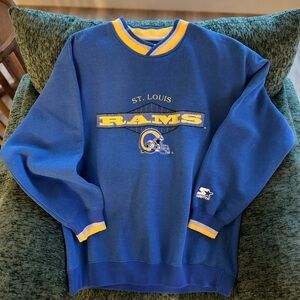 STARTER Men's Blue and Yellow St. Louis Rams Crewneck Sweater